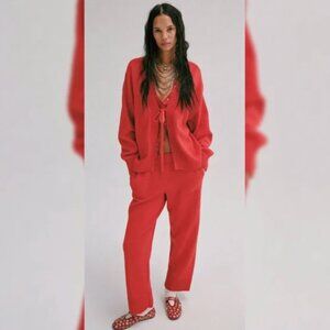 Free People Solar Cardigan Set In Sunset Orange Heather Red Women's Size Medium